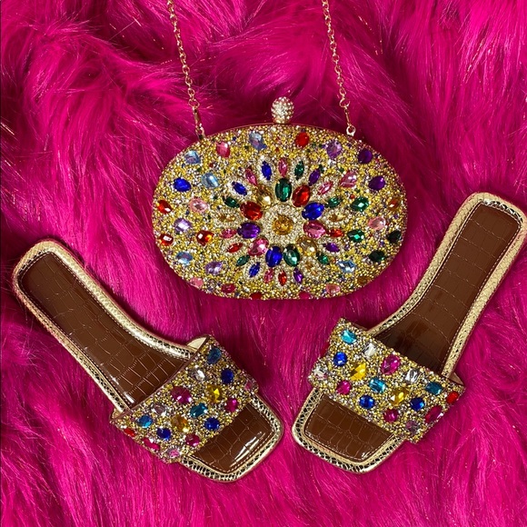 Multicolor Crystal Embellished Slides - Picture 1 of 6